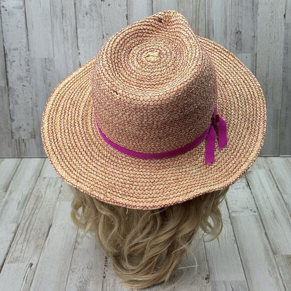 Frances Grey Straw Fedora Sun Hat In Natural/Pink ~Retail $370.00 main image 12